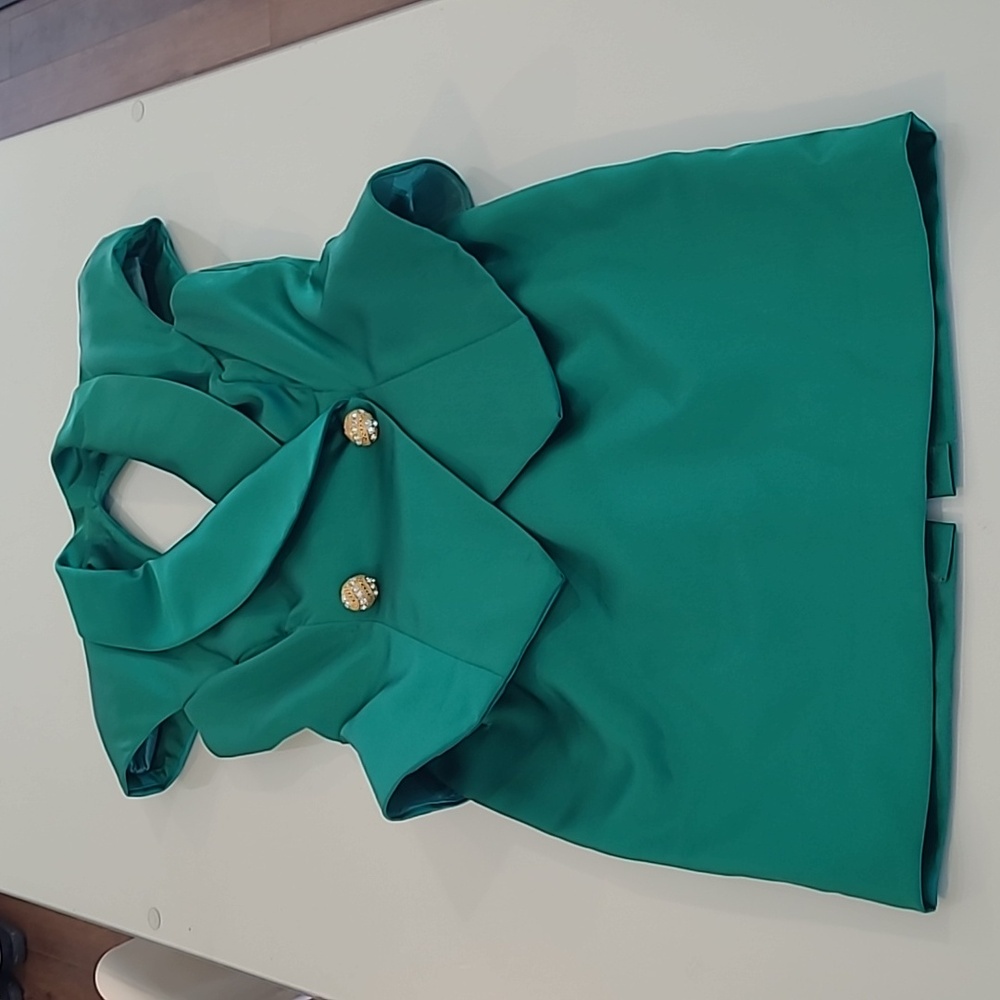 EUC VTG 80s Francais by Huey Waltzer Emerald Green Satin Blazer/Skirt Set